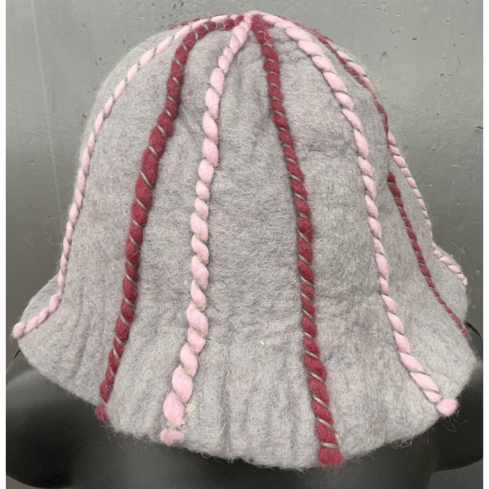Rising Tide Wool Hat Women Gray Pink Lined Hand Made Nepal Boho Cottage NEW